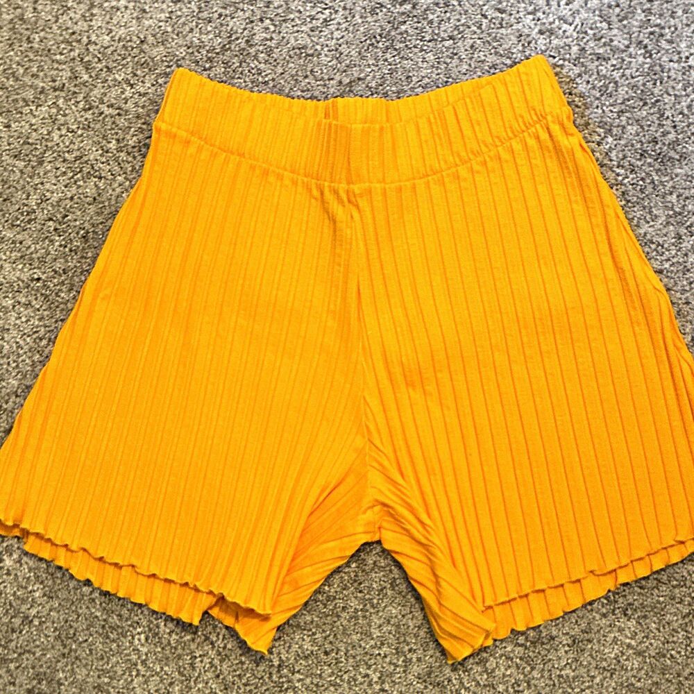 Simon Miller Rib Women's Ribbed Knit Biker Shorts High Rise Pull On Yellow L